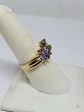 14k Yellow Gold Marquise Tanzanite And Round Emerald Flower Ring Size 7