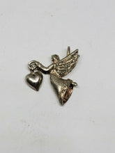 Sterling Silver Angel Holding Dangling Heart Charm/Pendant