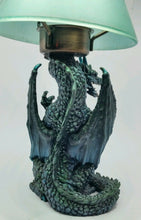 Westland Giftware Dragon Candle Tealight Holder with Blue Glass "Lamp Shade"