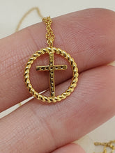 Sterling Silver Gold Plated Vermeil Blue Cubic Zirconia Cross Circle Necklace
