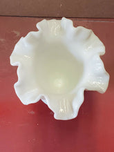 Vintage Fenton White Milk Glass Hobnail Ruffled Pedestal Candy Bowl