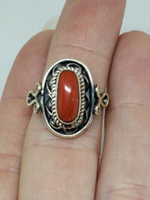 Handmade Sterling Silver Red Coral Embellished Adjustable Ring Size 7