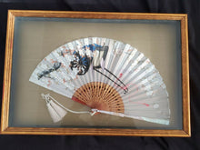 Vintage Japanese Framed Silk Mother Of Pearl Large Fan Cherry Blossoms Carriage
