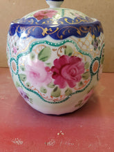 Antique Victorian French? Flow Blue Hand Painted Flowers Biscuit Jar With Lid