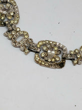 Vintage Art Deco Silver Tone Pot Metal Clear Paste Stone Bracelet Safety Chain