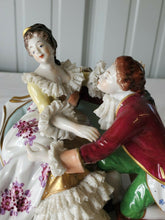 Antique Dresden Volkstedt Couple Sitting Hand Painted Bisque Porcelain Figure