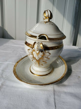 Vintage Porcelain Gold Plated Leaf Design Gravy Boat Signed W/ Cursive D