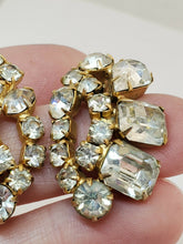 Vintage Gold Tone Kramer Clear Rhinestone Cluster Clip On Earrings