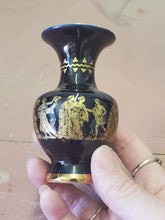 Vintage Greek Handmade Black Bud Vase 24k Gold Designs 3 1/2"
