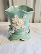Vintage Weller Pottery Blue Cameo Vase White Floral Design