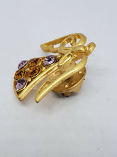 Vintage Gold Tone Purple & Amber Rhinestone Angel Lapel Pin