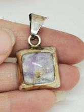 Vintage Mexico Sterling Silver Amethyst Sage Square Pendant
