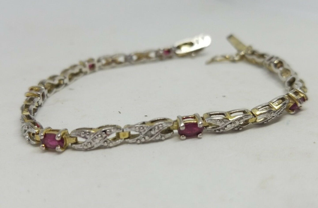 Ross-Simons Gold Plated Sterling Silver Ruby And Diamond Bracelet