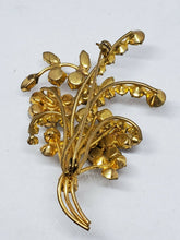 Vintage Gold Tone Aurora Borealis Floral Bouquet Wire Brooch