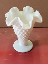 Vintage Fenton White Milk Glass Hobnail Ruffled Pedestal Candy Bowl