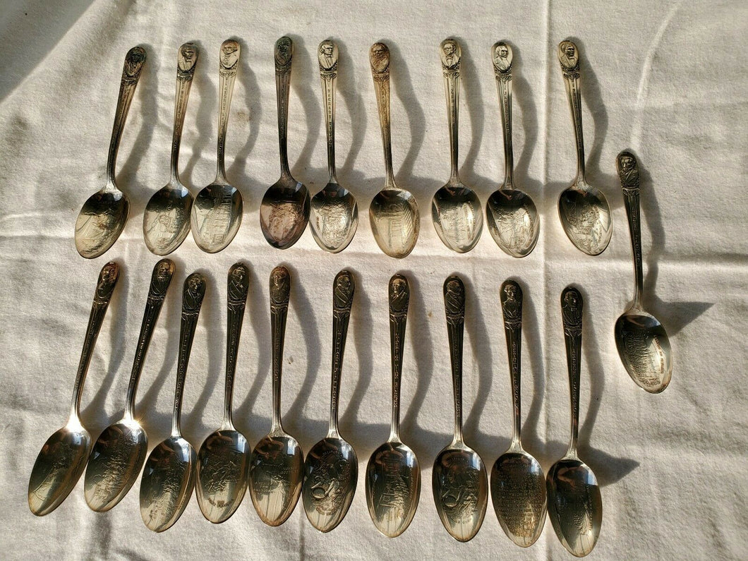 Vintage 20pc WM Rogers Silver Plate Presidential Souvenir Spoon Set