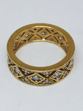 Gold Plated Sterling Silver Cubic Zirconia Checkerboard Patterned Band Ring Size