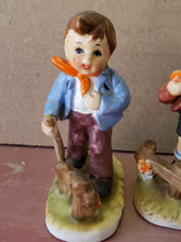 Vintage Pair of CM Inc Chadwick Japan Porcelain Boy Figurines Outdoors