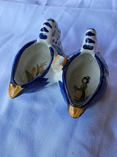 Vintage France Henriot Quimper Double Swan Hand Painted Porcelain Open Salts