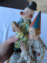 Vtg Capodimonte Pair Of Clowns Playing Musical Instruments Hand Painted Figurine