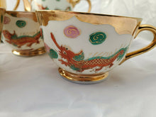 Vintage Chinese Red And White Gold Plated Dragon And Phoenix Double Tea Set