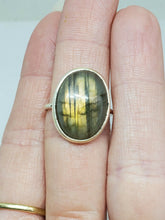 Sterling Silver Handmade Labradorite Oval Cabochon Open Back Ring Size 6.5