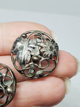 Vintage Sterling Silver Flower Leaf Scrollwork Disc Pierced Earrings