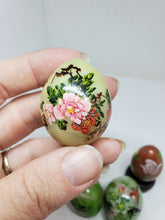 Vintage Chinese Hand Painted 4 Jade 1 Cloisonne Egg Flowers And Birds Figurines