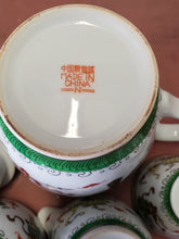 Vintage Chinese Green And White Celebration Tea Set Teapot Creamer Sugar 4 Cups