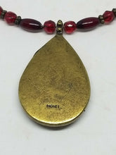 Vintage Monet Red Rhinestone Teardrop Pendant Red Bead Necklace