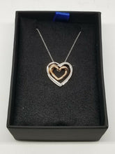 Gold Plated Sterling Silver Double Heart and Diamond Necklace