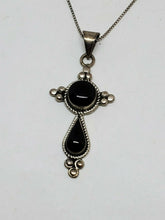 Vintage Mexican Sterling Silver Black Onyx Cross Necklace