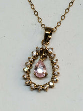 Gold Plated Sterling Silver Pink Crystal Drop Halo Pendant Necklace