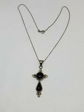 Vintage Mexican Sterling Silver Black Onyx Cross Necklace