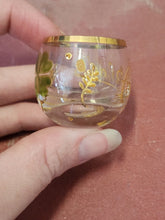 Vintage Carlsbad Hand Painted Green Shamrock Gold Trim Tiny Glass Cup Shot Glass