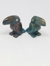 Indonesian Blue Opal Petrified Wood Carved Stone Toucan Pair Of Birds Figurines