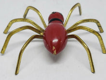 Vintage Red Painted Wooden Spider Brooch C Clasp 2.5"