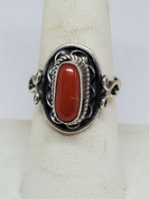 Handmade Sterling Silver Red Coral Embellished Adjustable Ring Size 7