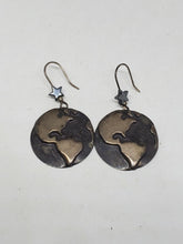 Vintage Sterling Silver Handmade Repousse Globe Earth Disc Dangle Earrings
