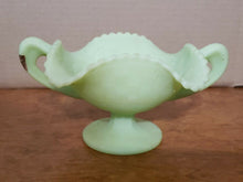 Vintage Fenton Lime Green Satin Footed Candy Dish With Handles