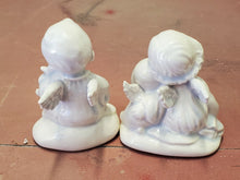 Vintage White Blue Tone Small Angel Cherub Figurines Violin Puppy