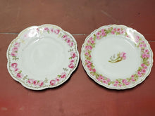Antique Pair Of Pink Roses Gold Trim Edge Porcelain Dessert Plates CT Bavaria