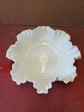Vintage Fenton Hobnail White Milk Glass Ruffled Scalloped Shallow Bowl