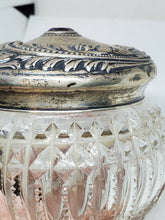 Antique Foster & Bailey Sterling Silver Repousse Filigree Crystal Powder Jar