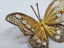 Antique 800 Silver Twist Wire Filigree Gold And White Butterfly Brooch