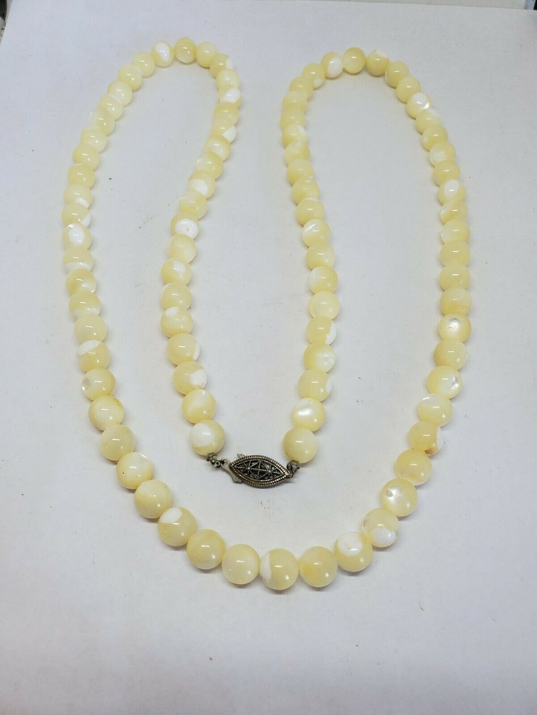 Vintage Sterling Silver Mother Of Pearl Bead Strand Necklace 32