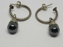 Sterling Silver Hematite Open Hoop Stud Earrings