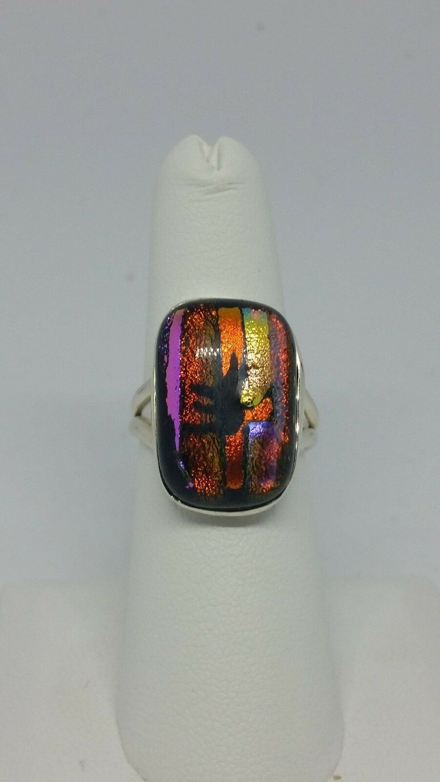 Dichroic Glass Handmade Sterling Silver Ring Size 6