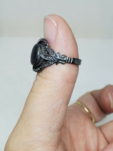 Vintage Navajo Sterling Silver ND 925 Black Onyx Leaf Band Ring Size 7