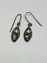 Vintage Sterling Silver Blue Topaz Twist Wire Drop Earrings